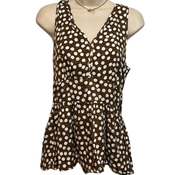 J. Crew Brown Polka Dot Jacquard Sleeveless Peplum Top - Picture 2 of 5